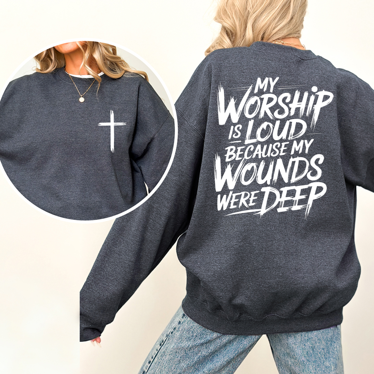 Echoes of Healing Pullover – Double-Sided Vintage Christian Worship Sweatshirt