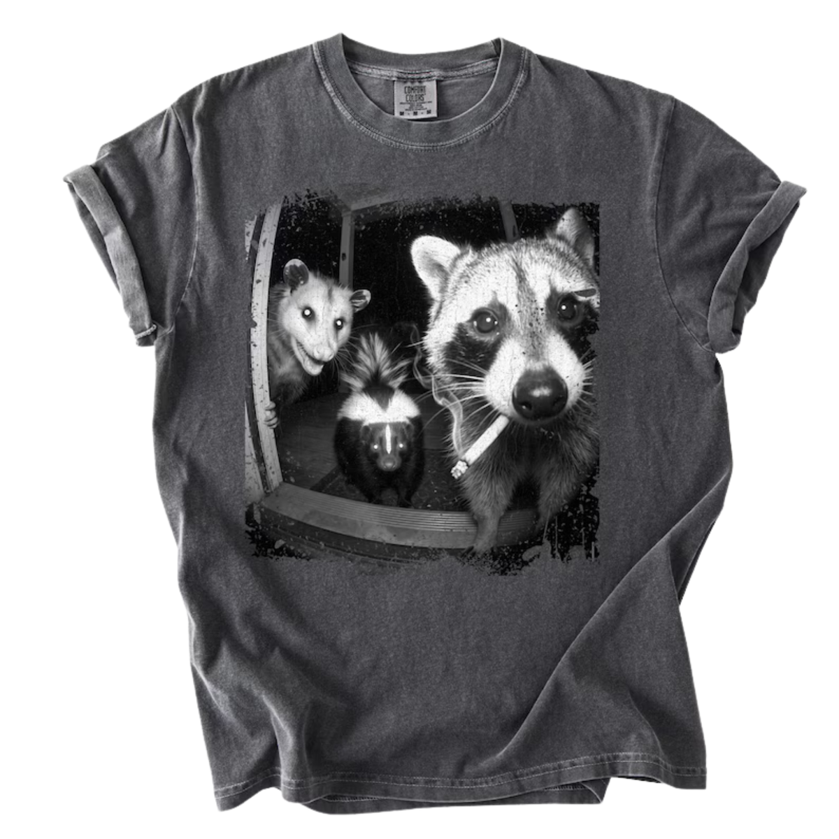 Bog Bound Tee – "Trash Panda Night Crew" Funny Raccoon Opossum Skunk Graphic Shirt