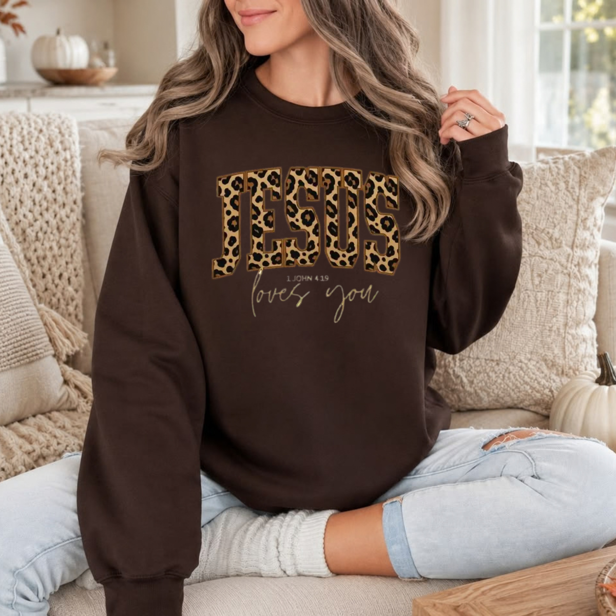 "The Way The Truth The Life" Jesus Cheetah Print Graphic Sweatshirt