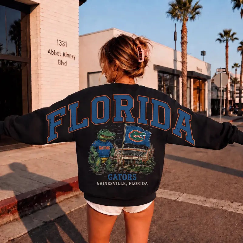 Vintage College Mascot Shoulder Back Print Sweatshirt | Black Retro Varsity Crewneck
