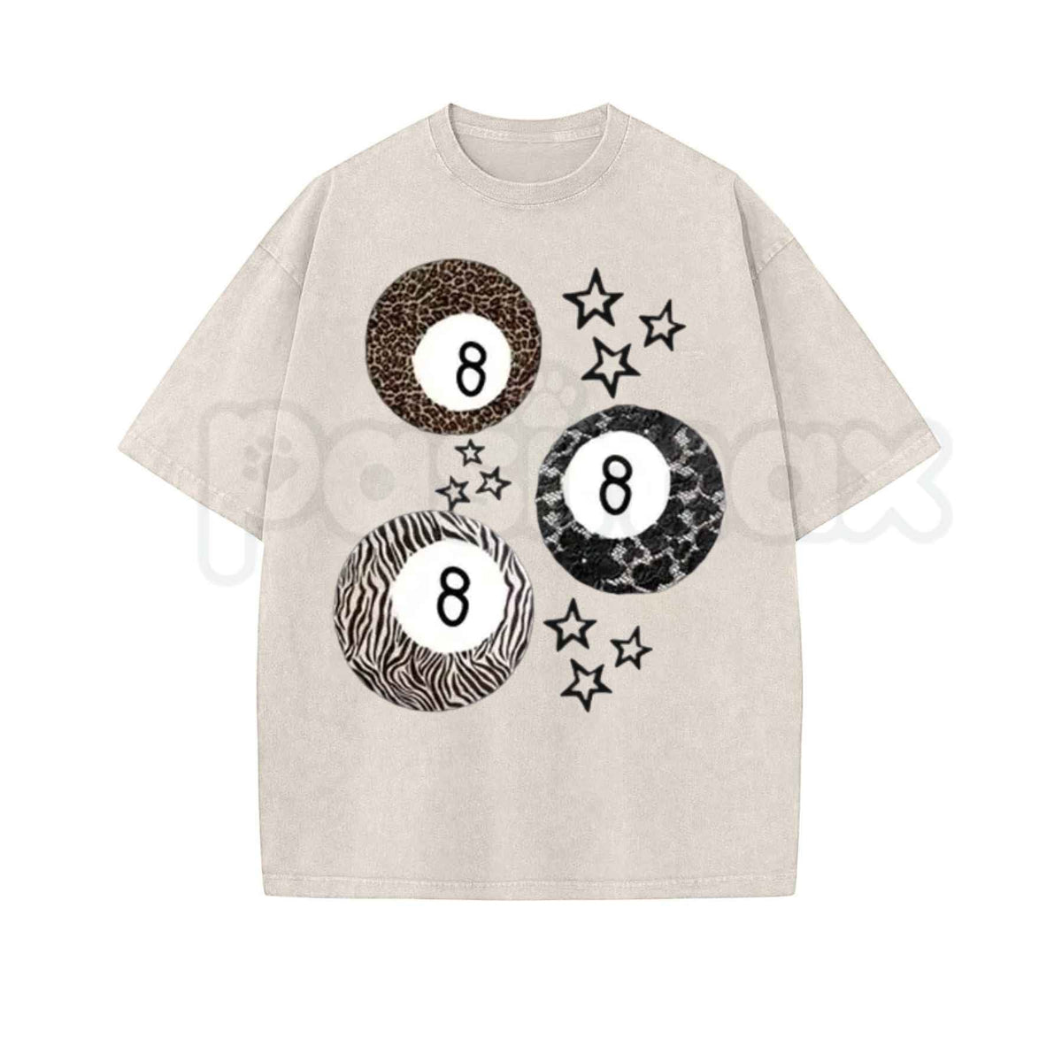 8 Ball Leopard and Stars Print T-Shirt โ Retro Y2K Graphic Tee, Vintage Acid Washed Soft Breathable Cotton Unisex Streetwear Top