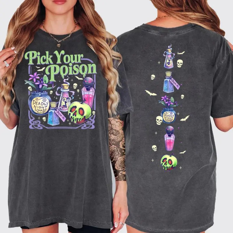 Pick Your Poison 2 Sided T-Shirt โ Retro Spooky Halloween Unisex Graphic Tee