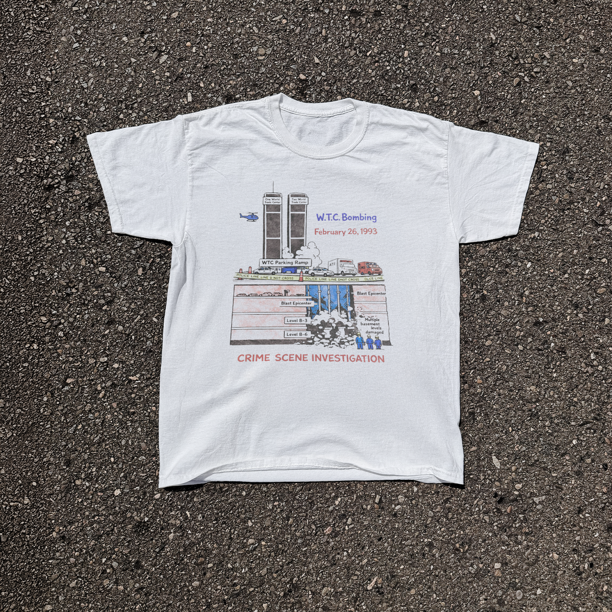 1993 'World Trade Centre' Carpark Bomb Vintage Washed White Tee