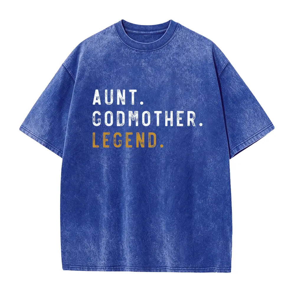 Aunt Godmother Legend T-Shirt โ Retro Blessed Family Graphic Tee, Vintage Washed Lightweight Cotton Unisex Auntie Gift Top