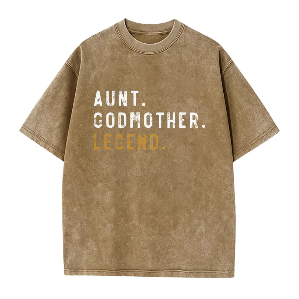 Aunt Godmother Legend T-Shirt โ Retro Blessed Family Graphic Tee, Vintage Washed Lightweight Cotton Unisex Auntie Gift Top