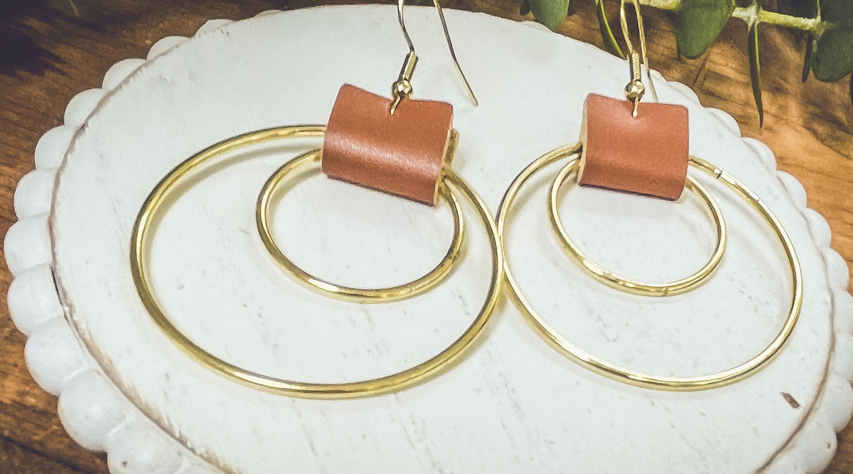 Beautiful Leather Hoop Earrings- Gold or Silver