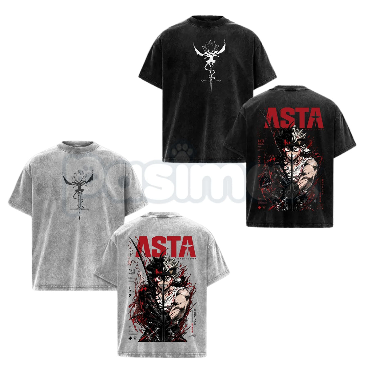Asta Black Clover Season 2 Washed T-Shirt – Retro Anime Anti-Magic Graphic Tee, Vintage Acid Wash Lightweight Cotton Unisex Streetwear Top
