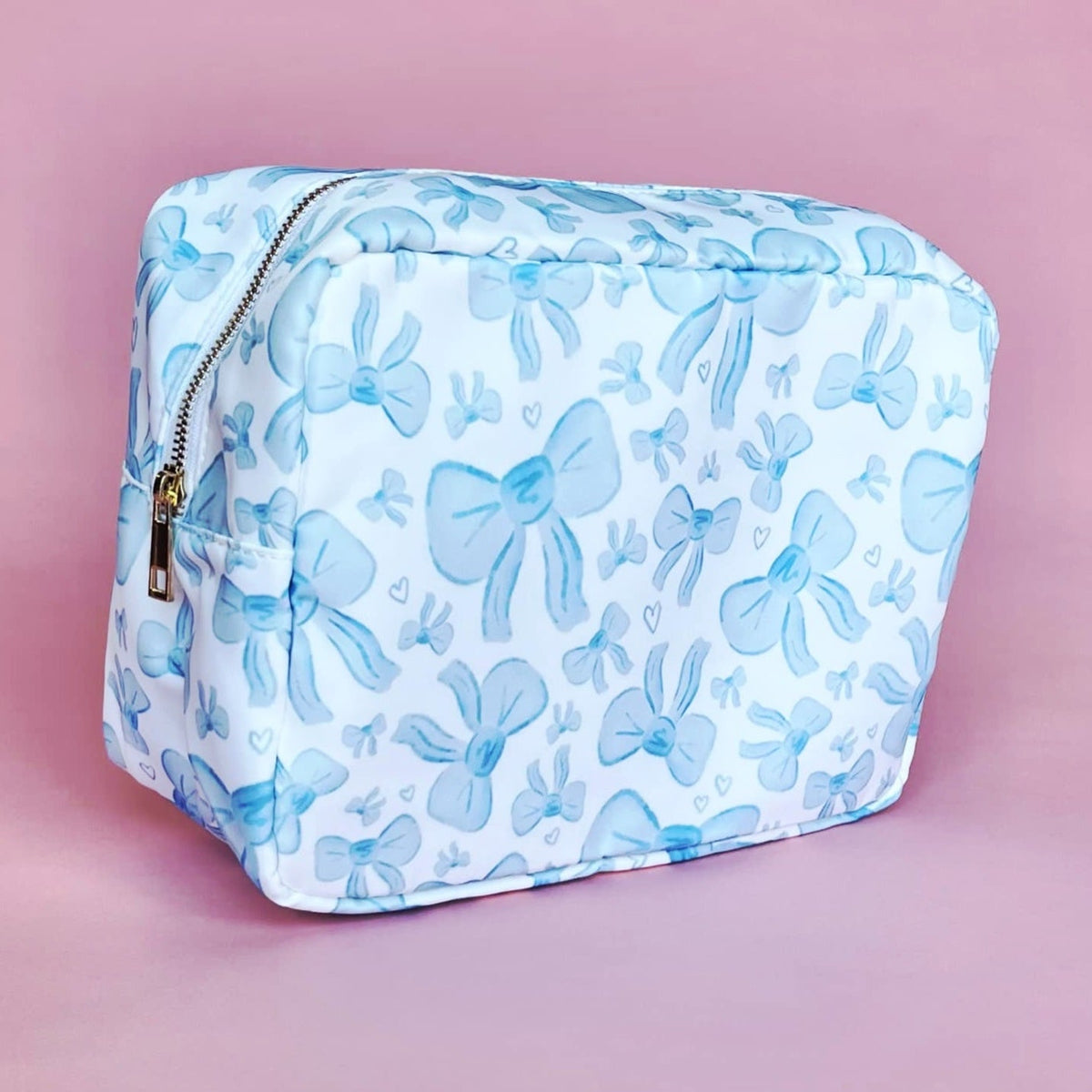 Blue & White Bow Makeup Bag