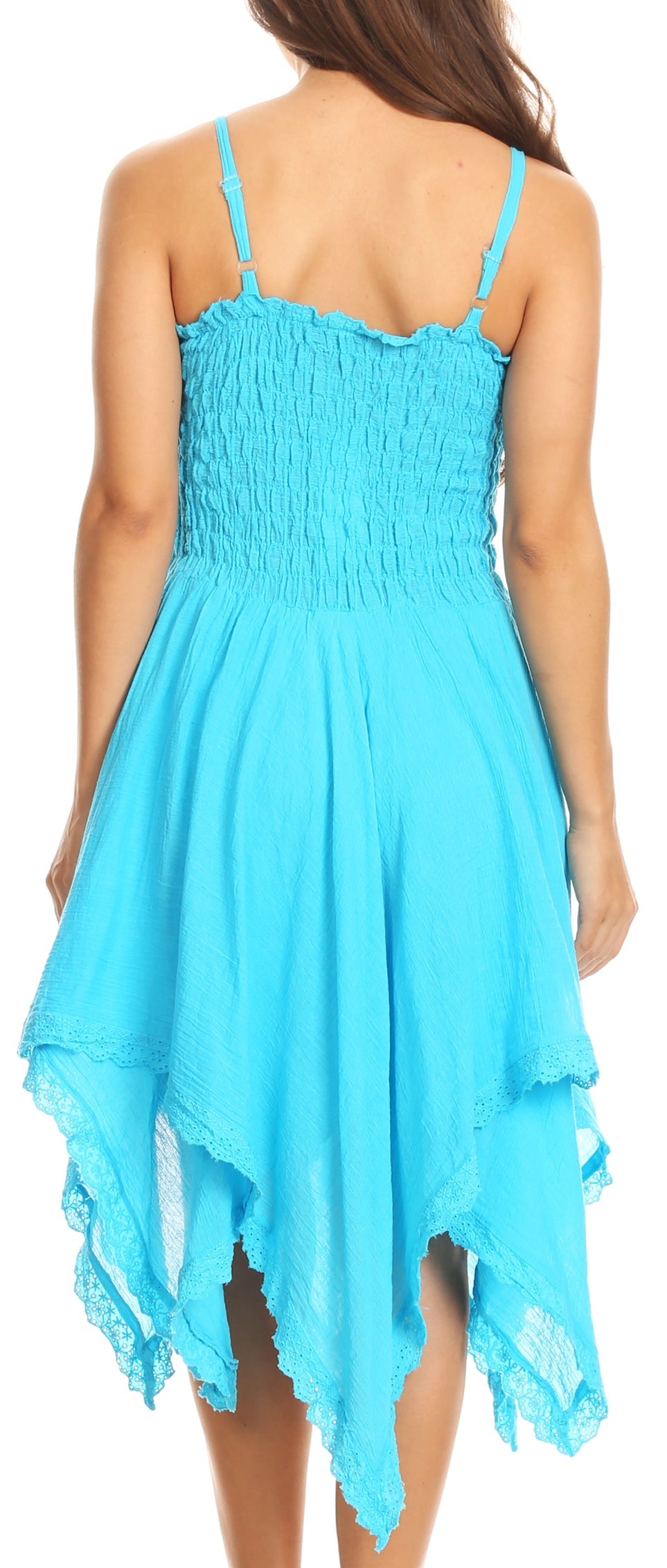 Sakkas Ella Smocked Bodice Spaghetti Strap Double Layered Dress