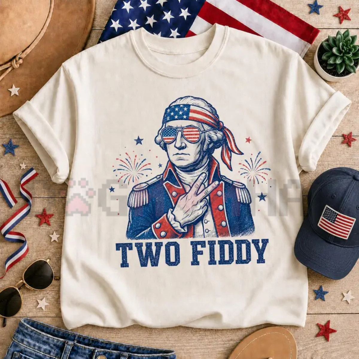 Two Fiddy George Washington T-Shirt - Patriotic Meme Graphic Tee