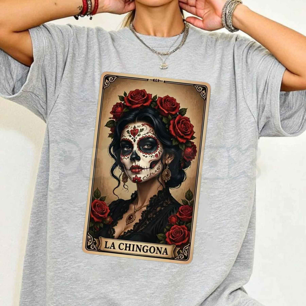 La Chingona Tarot Card Sugar Skull T-Shirt – Day Of The Dead Latina Pride Unisex Tee