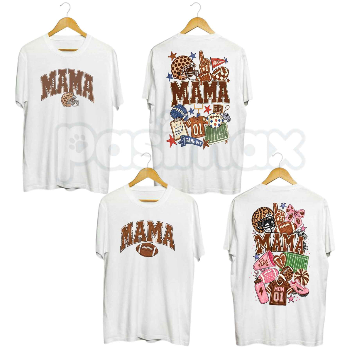 Mama Football Coquette Bow Leopard Print 2-Sided T-Shirt – Game Day Sports Unisex Tee