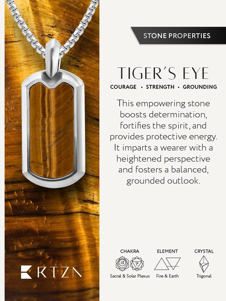 Tiger Eye Dog Tag Pendant Necklace