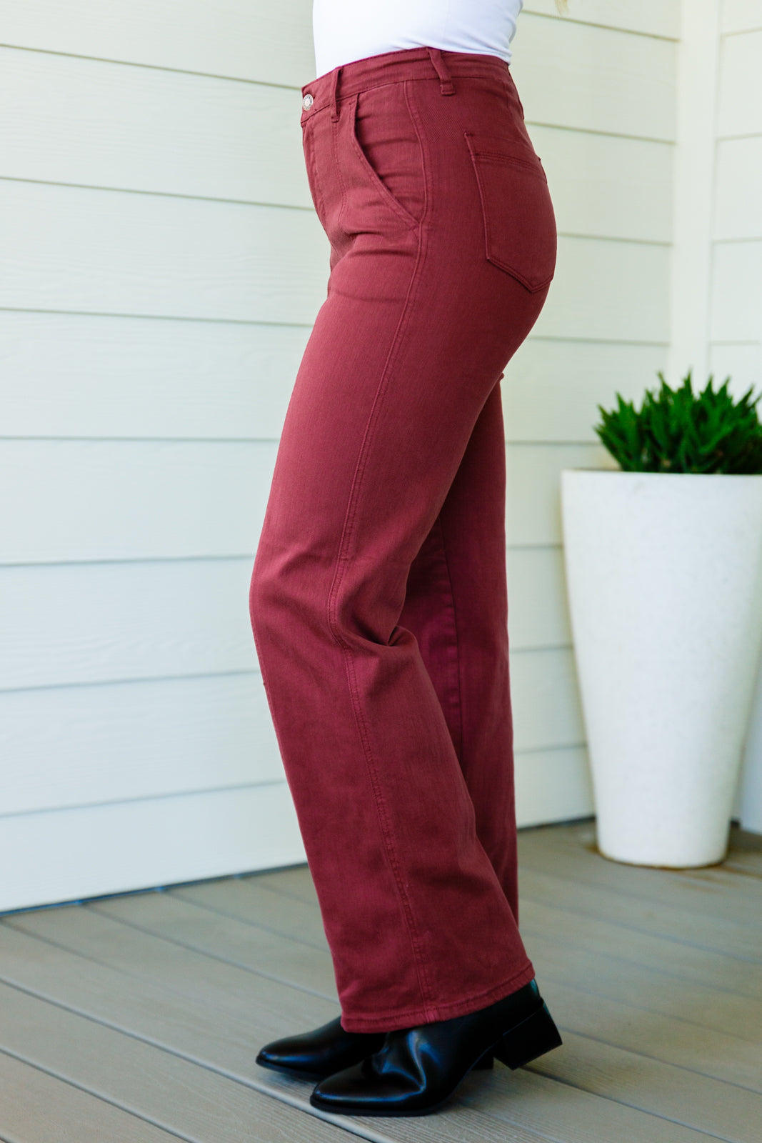 Phoebe High Rise Front Seam Straight Judy Blue Jeans in Burgundy