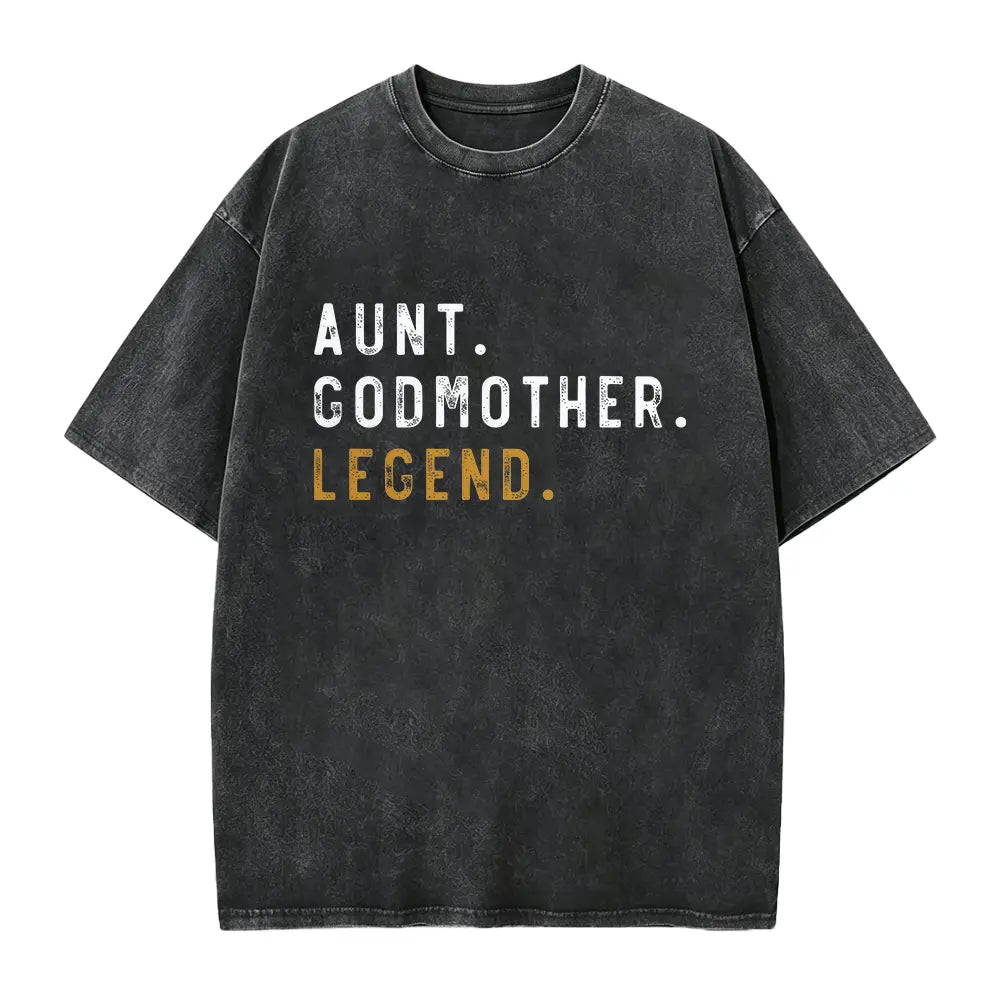 Aunt Godmother Legend T-Shirt โ Retro Blessed Family Graphic Tee, Vintage Washed Lightweight Cotton Unisex Auntie Gift Top
