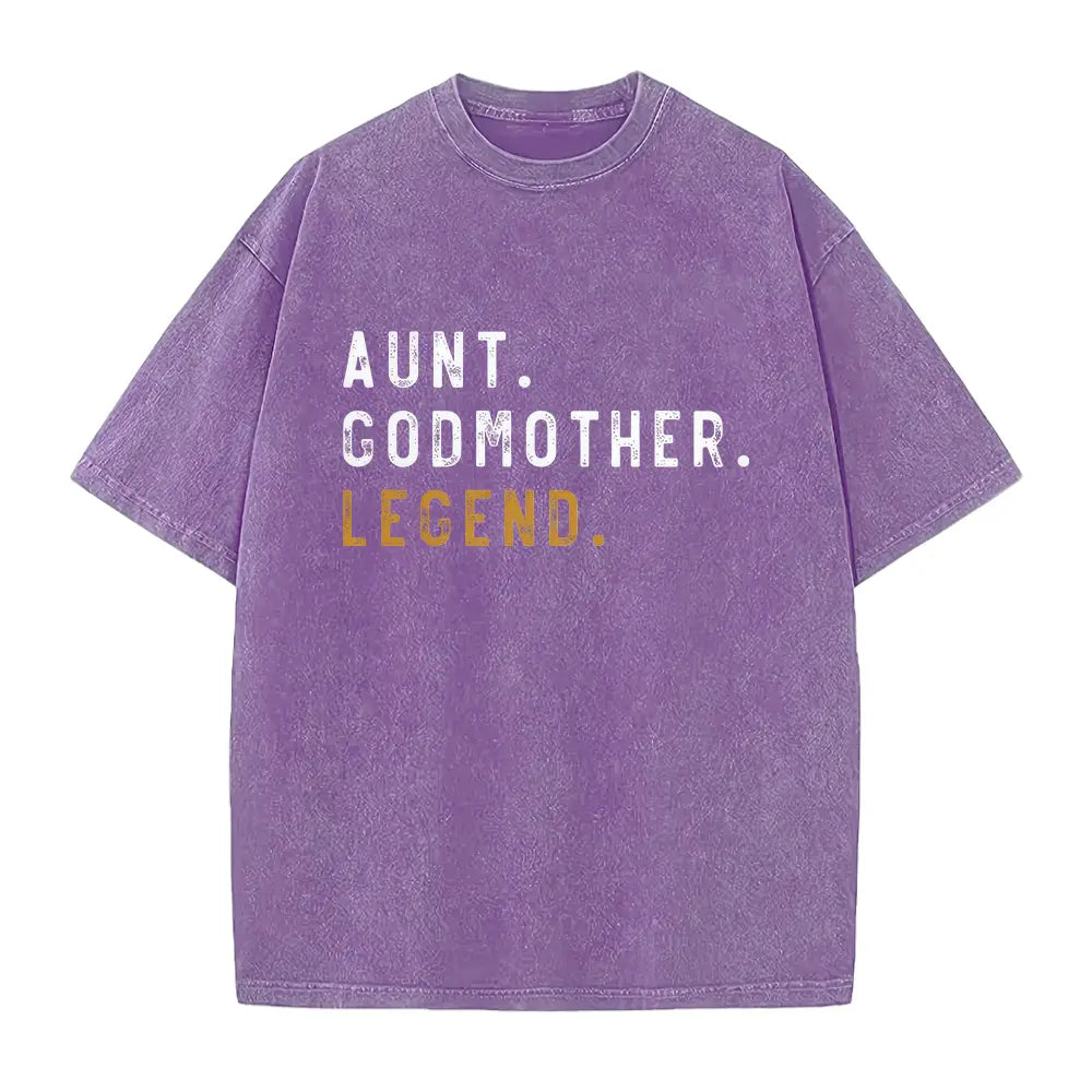 Aunt Godmother Legend T-Shirt โ Retro Blessed Family Graphic Tee, Vintage Washed Lightweight Cotton Unisex Auntie Gift Top