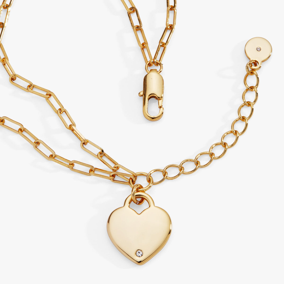 Heart Charm Double Paperclip Chain Bracelet