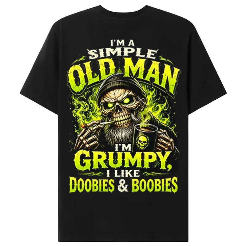 Chaosmoda I'm A Simple Old Man Grumpy Custom Year Skull T-Shirt โ Funny Gen X Biker Graphic Tee