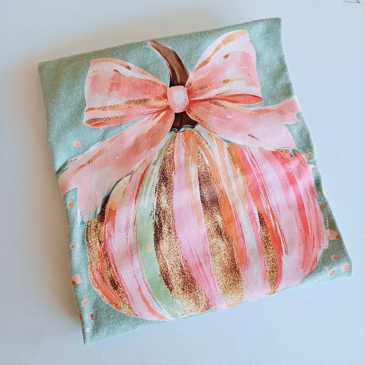 Hand-Painted Pink Pumpkin Bow T-Shirt | Exclusive Bride & Wife Tee