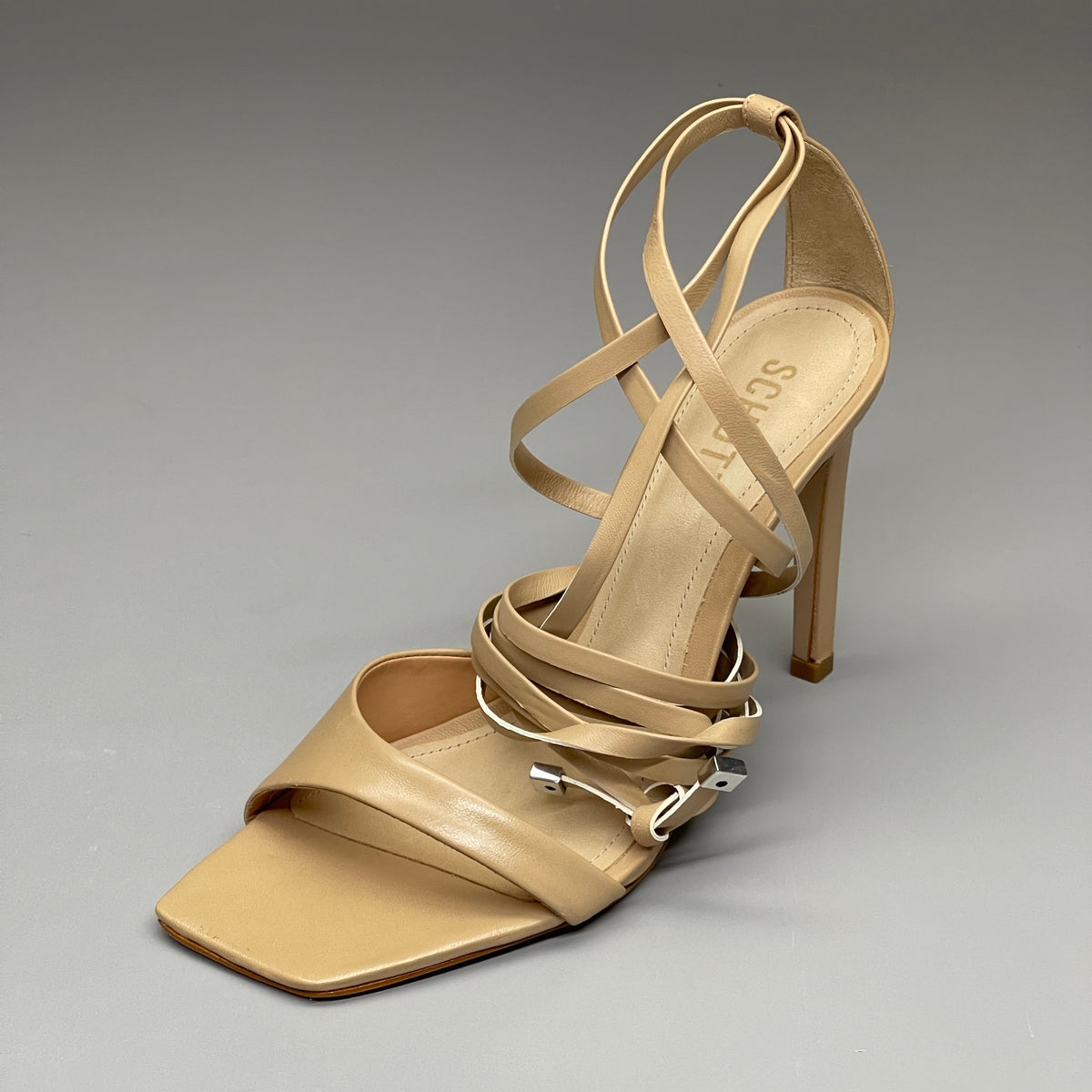 SCHUTZ Bryce Ankle Tie Women's Leather High Heel Sandal Light Nude Sz 7.5B (New)