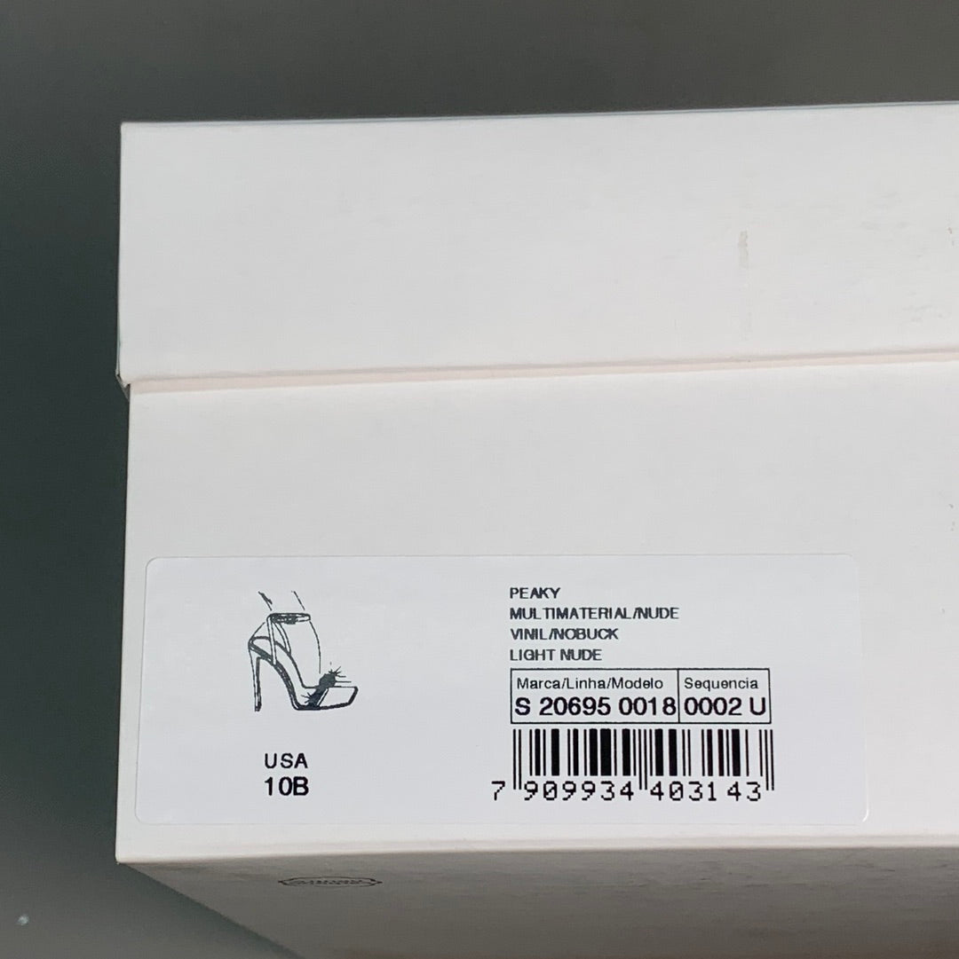 SCHUTZ Peaky Nubuck & Vinyl Multimaterial Women's Sandal Heel Light Nude Sz 10B (New)