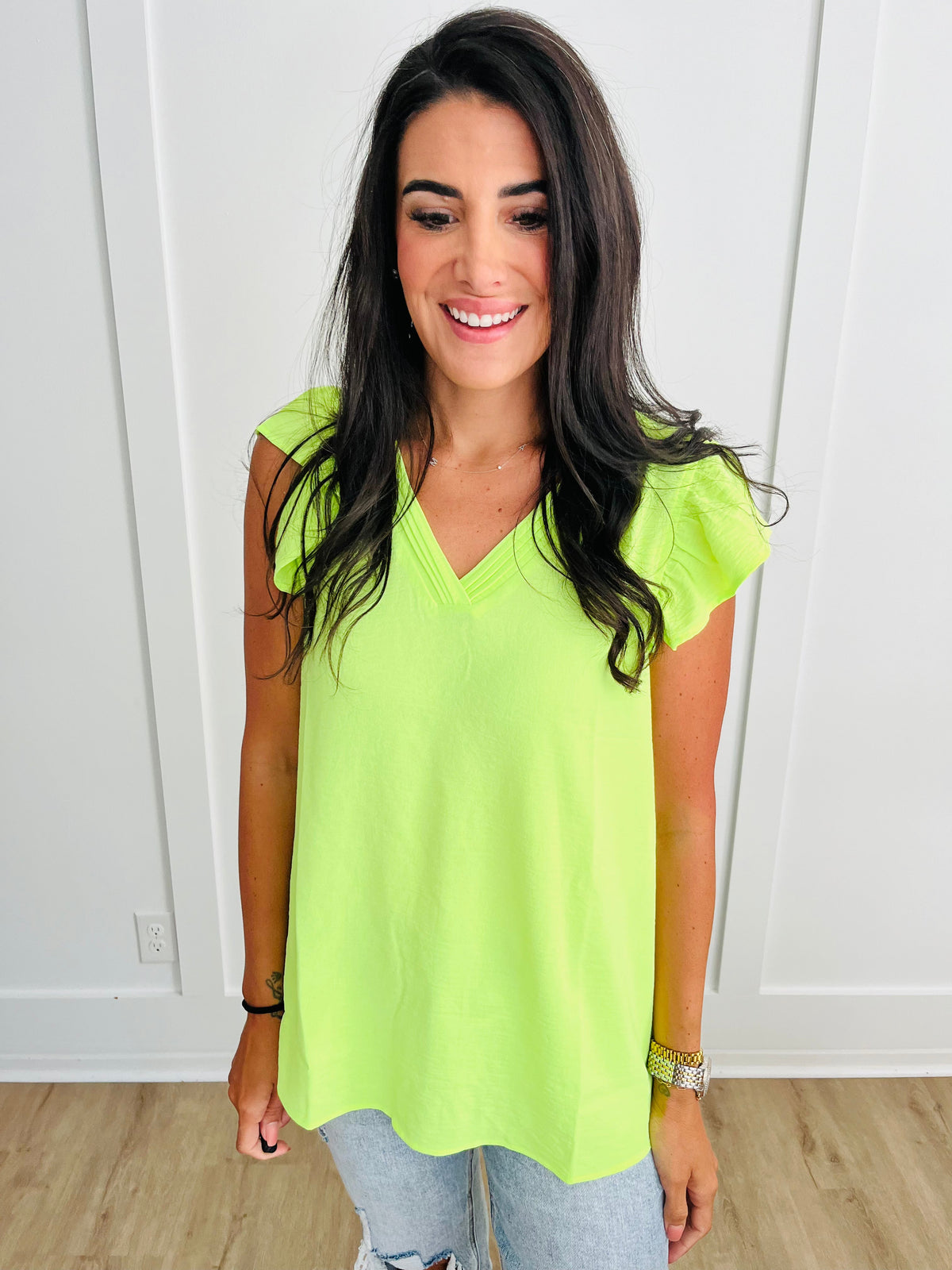 Under Neon Lights Ruffle Sleeve Top