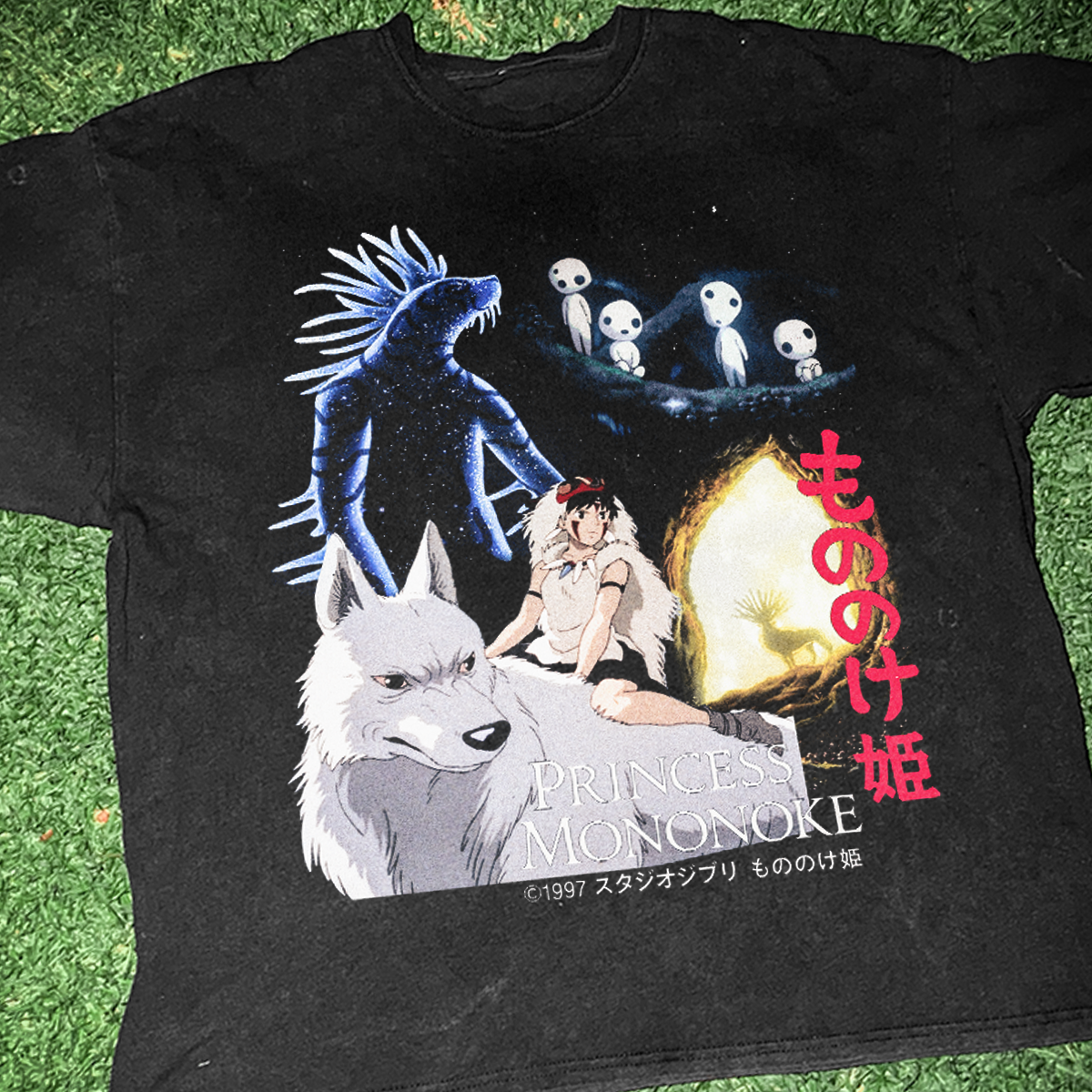 Stunning 90s 'Princess Mononoke' Vintage Washed Black Tee