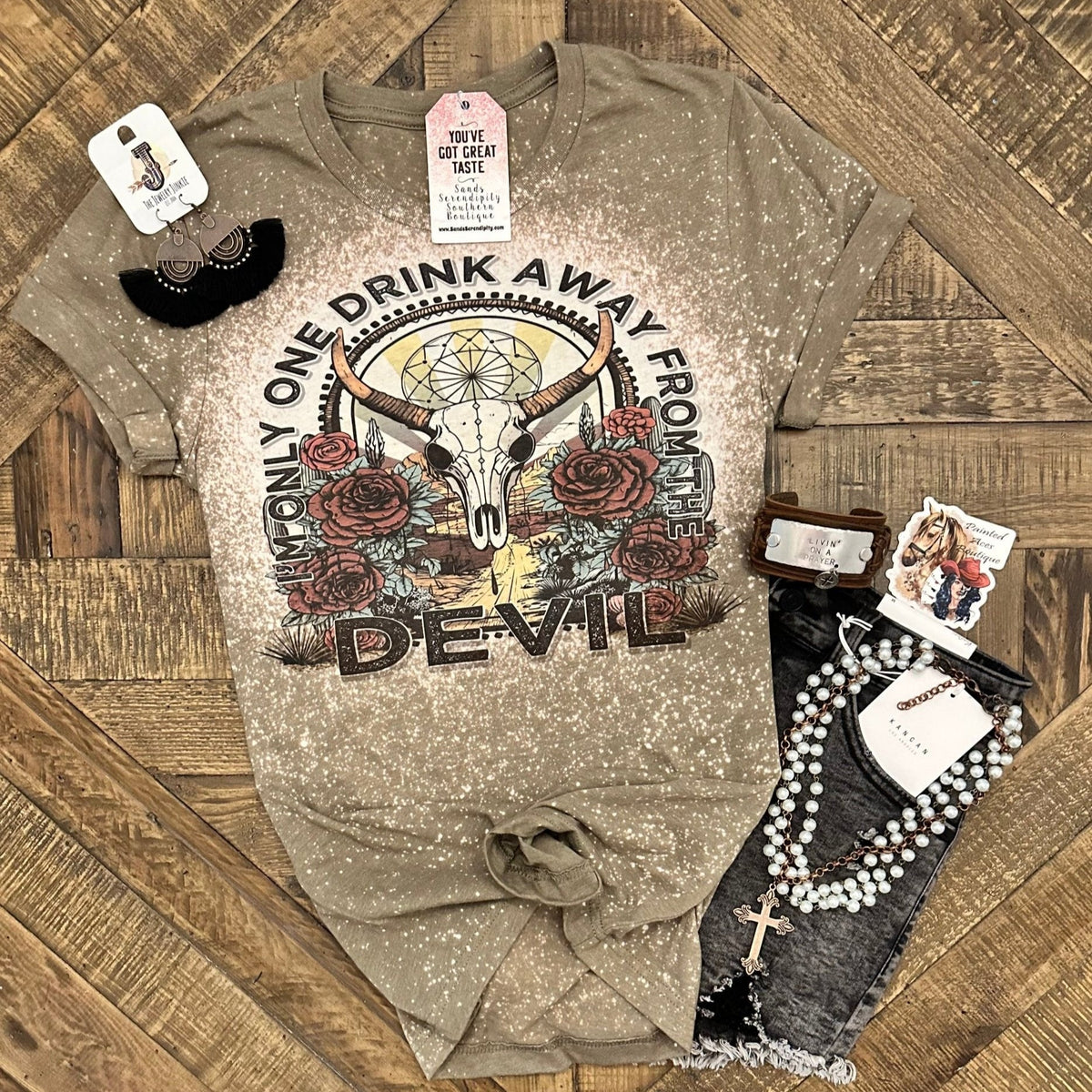 One Drink Away From The Devil | Boot Scootin’ Graphic T-Shirt