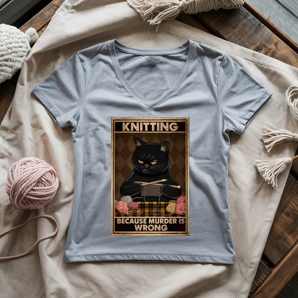 Knitting Because murder is wrong Lady V-neck