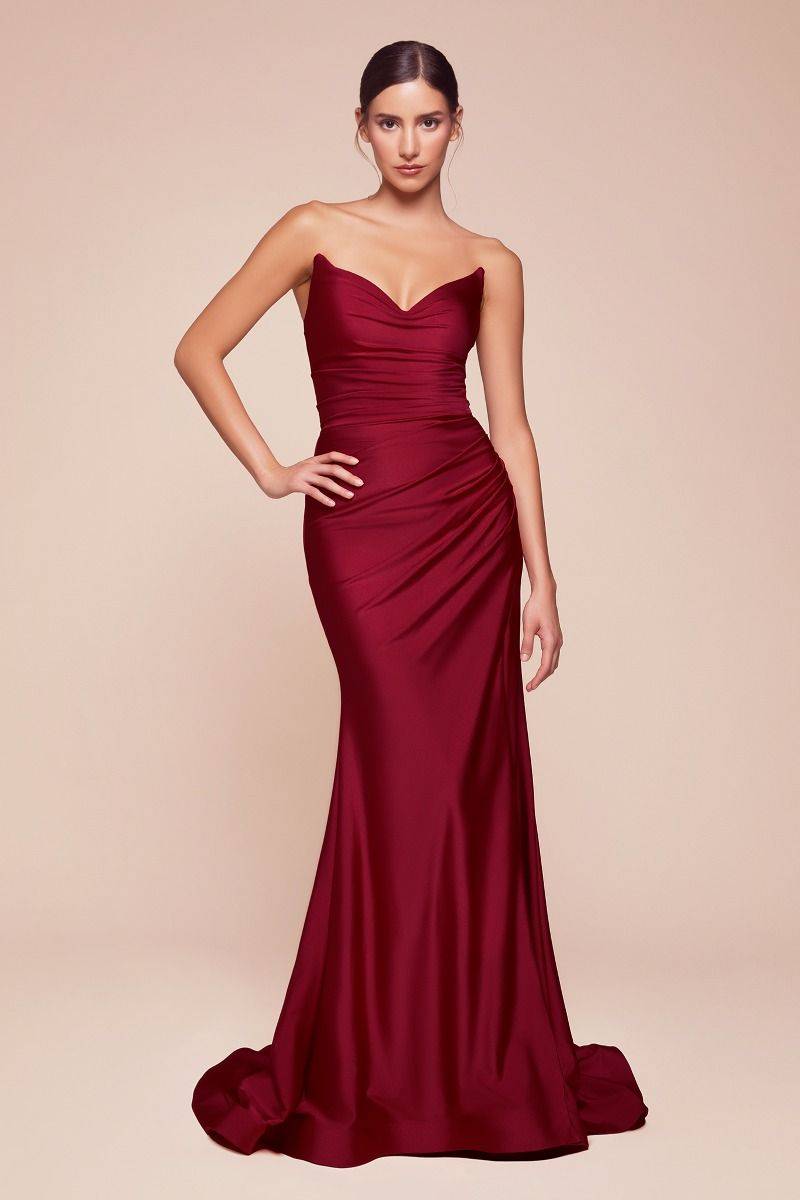 STRAPLESS STRETCH SATIN FITTED GOWN CDCD791-6