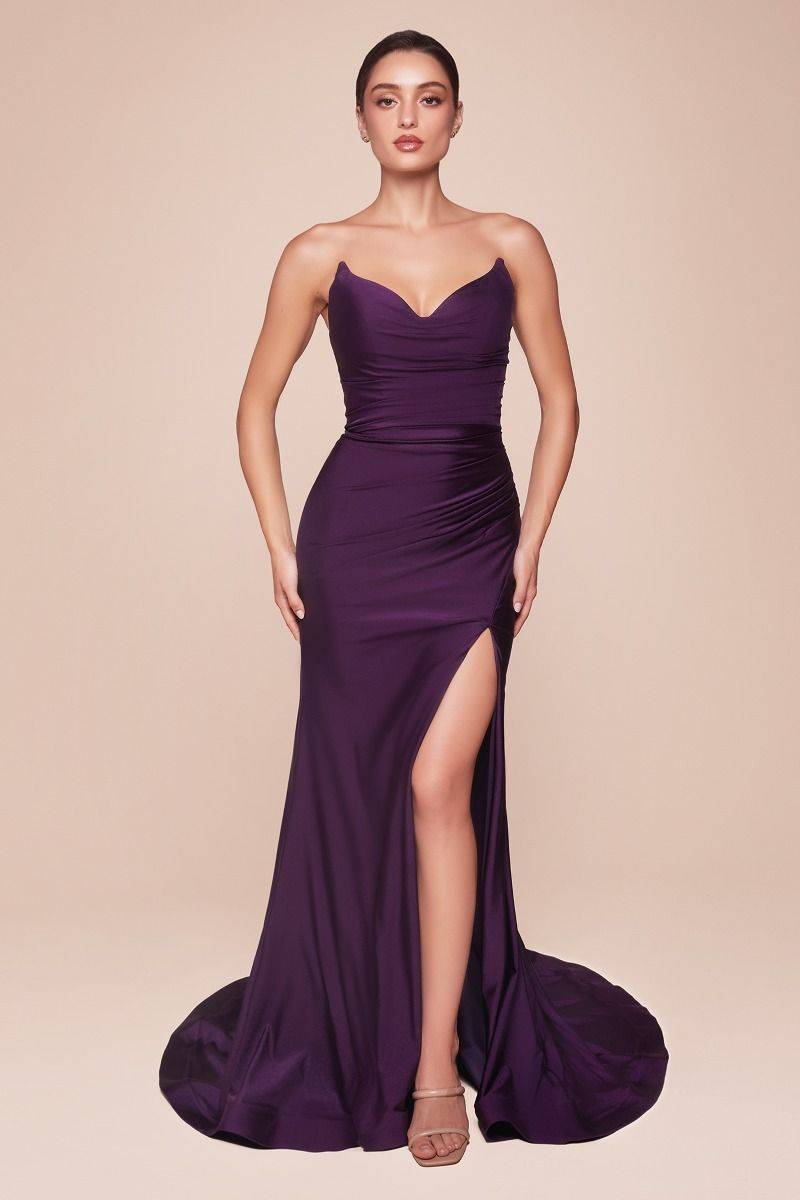 STRAPLESS STRETCH SATIN FITTED GOWN CDCD791-9