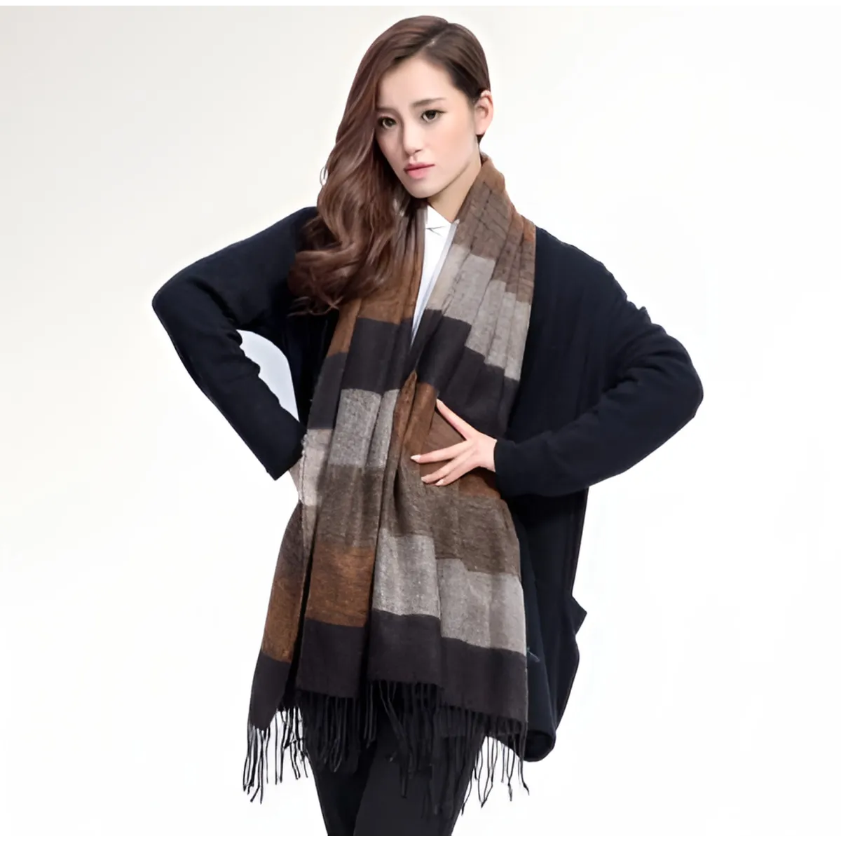 Warm Wide Striped Pashmina Scarf