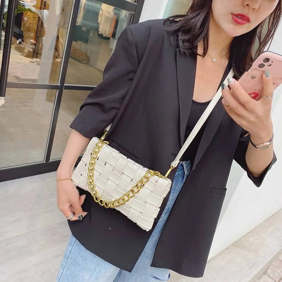 Weave Design Crossbody Bag