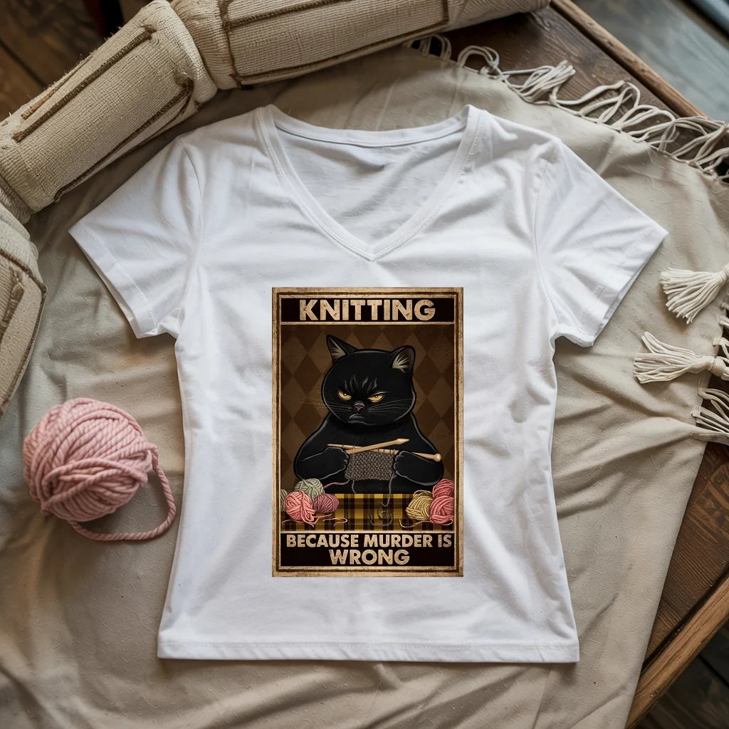 Knitting Because murder is wrong Lady V-neck