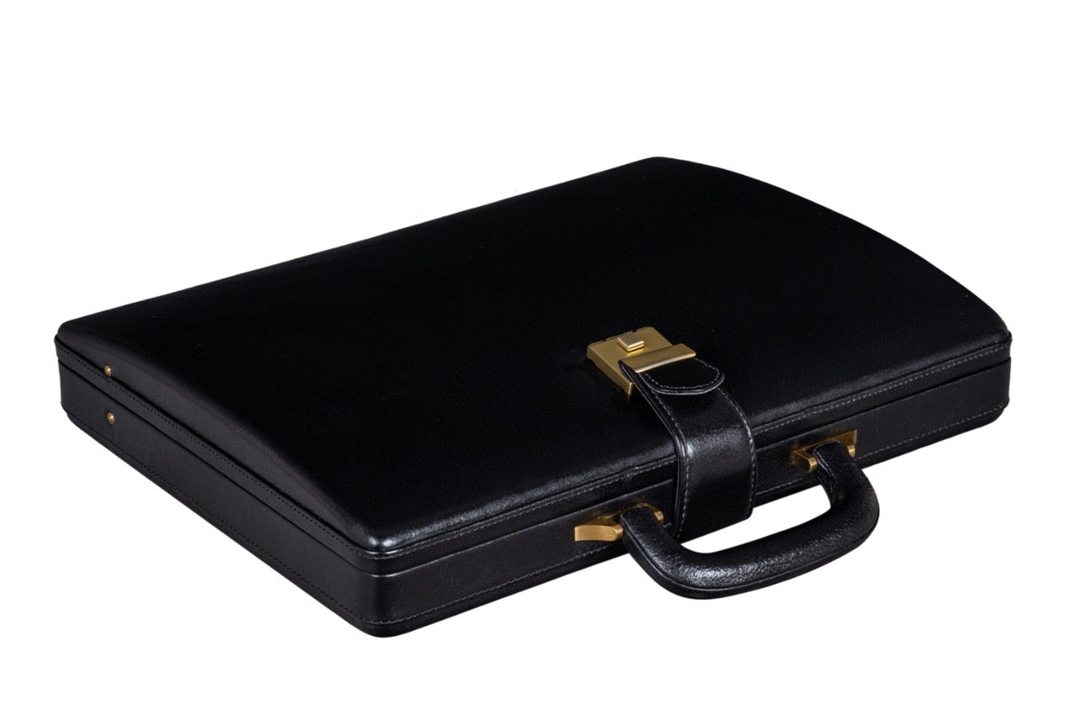 Leather Executive Men's Leather Attache Briefcase - Black