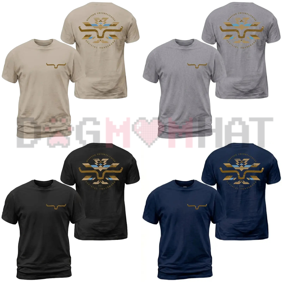 Kimes Ranch Horn Logo Aztec Print Graphic T-Shirt - Western Tribal Back Print Cowboy Tee