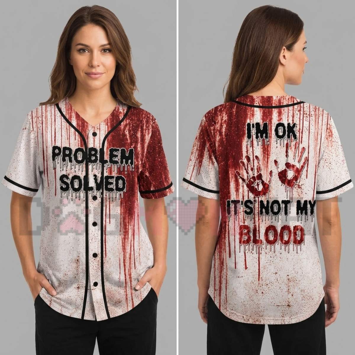 Unisex Horror Theme Graphic "Bloody" Baseball Jersey Shirt