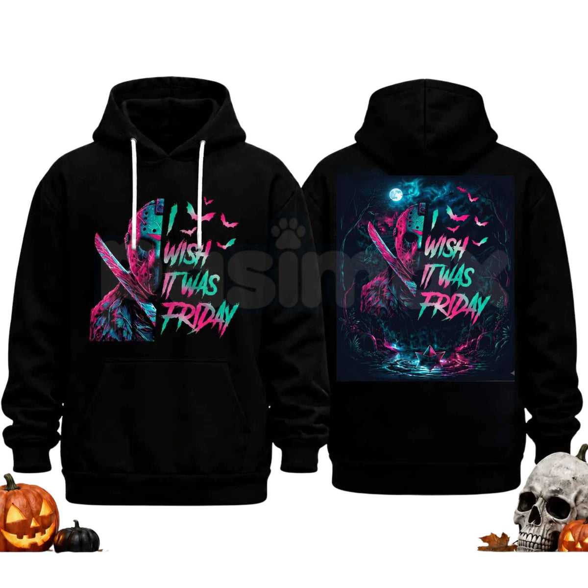 Unisex Horror Movie Villain Double Sided Graphic Hoodie – Retro Neon Scary Character Pullover, Vintage Spooky Halloween Gift Sweatshirt