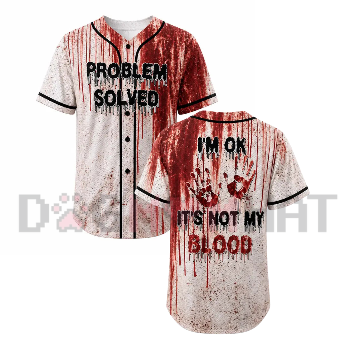 Unisex Horror Theme Graphic "Bloody" Baseball Jersey Shirt