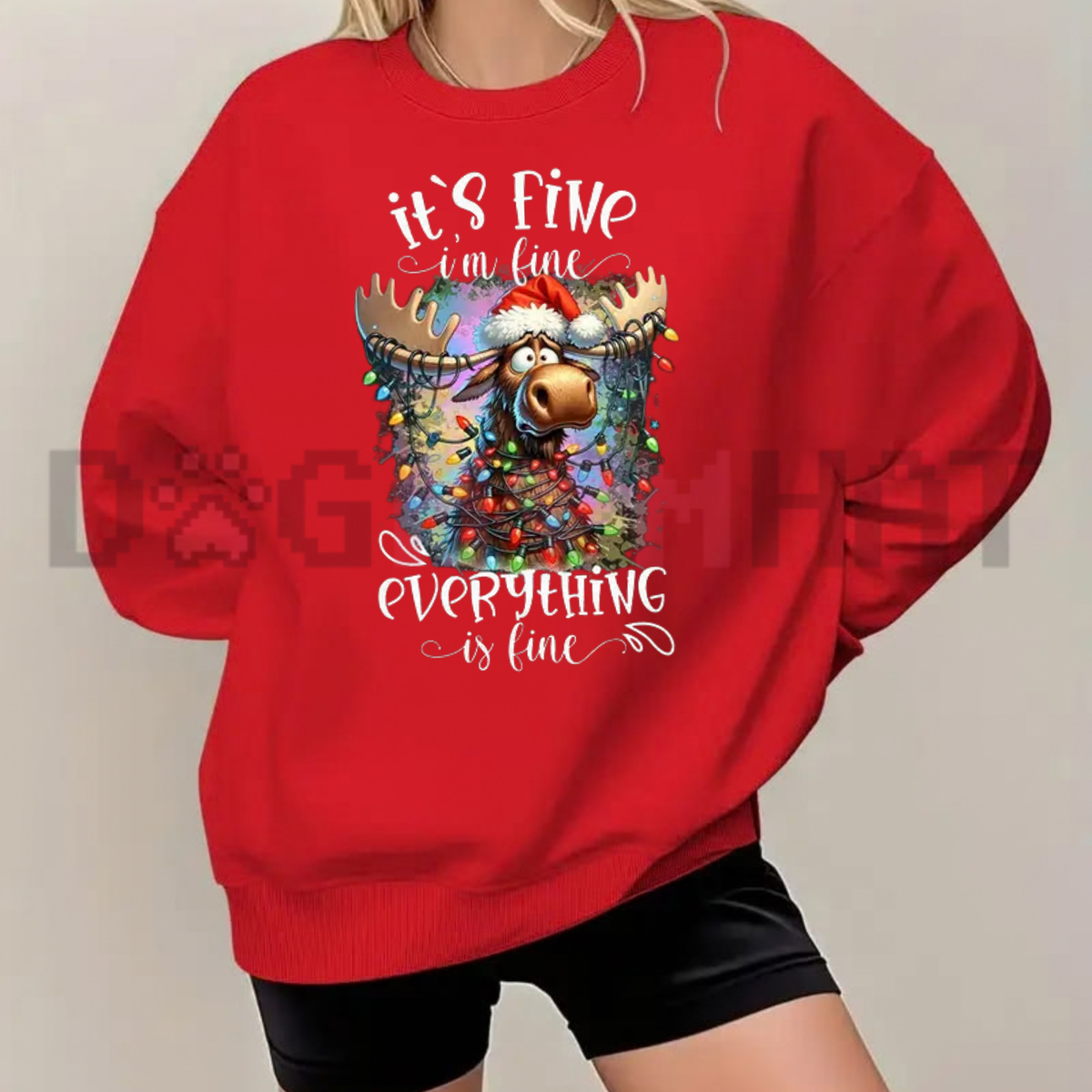 Panic At The North Pole Crewneck – "I'm Fine Everything Is Fine" Christmas Lights Sweatshirt