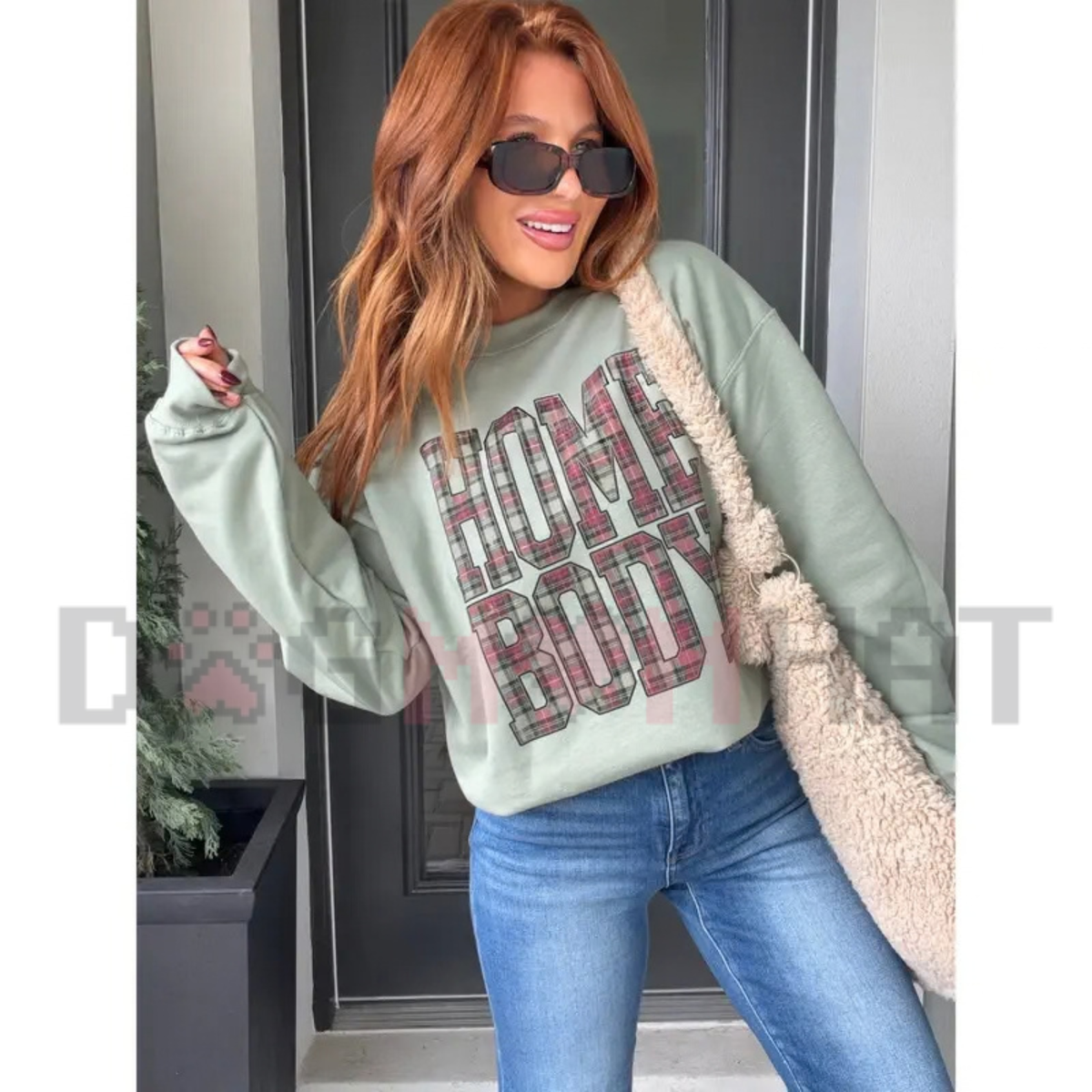 Red Plaid Homebody Cozy Crewneck Sweatshirt