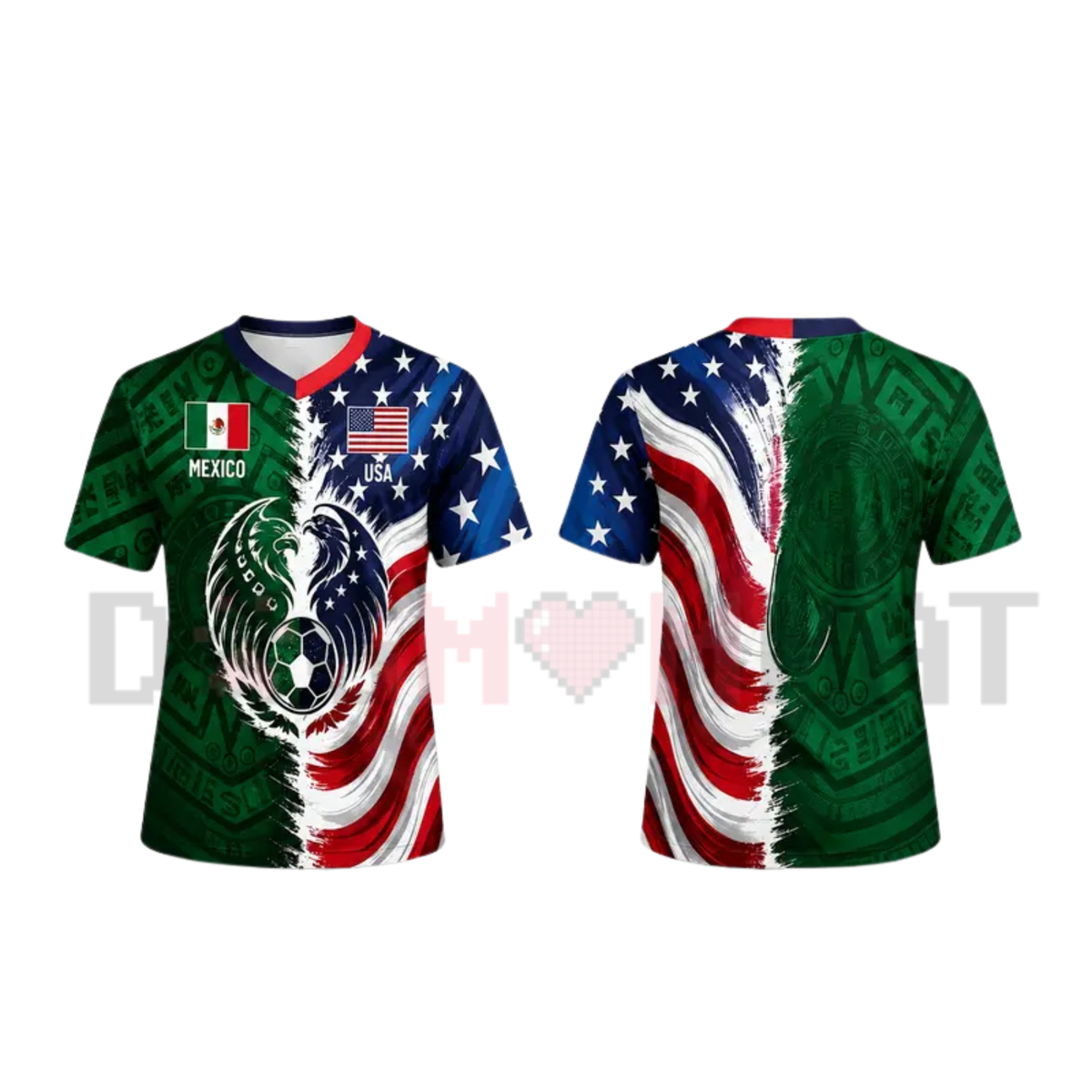 Split Mexico Green Tribal & US Stars Stripes Athletic Shirt