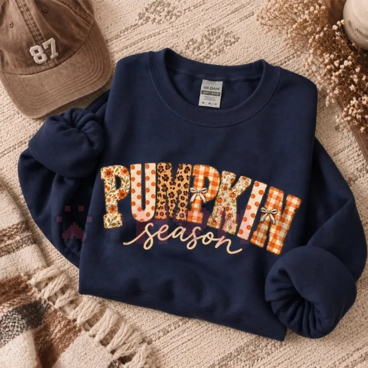 Pumpkin Season Patchwork Fall Graphic Crewneck Sweatshirt