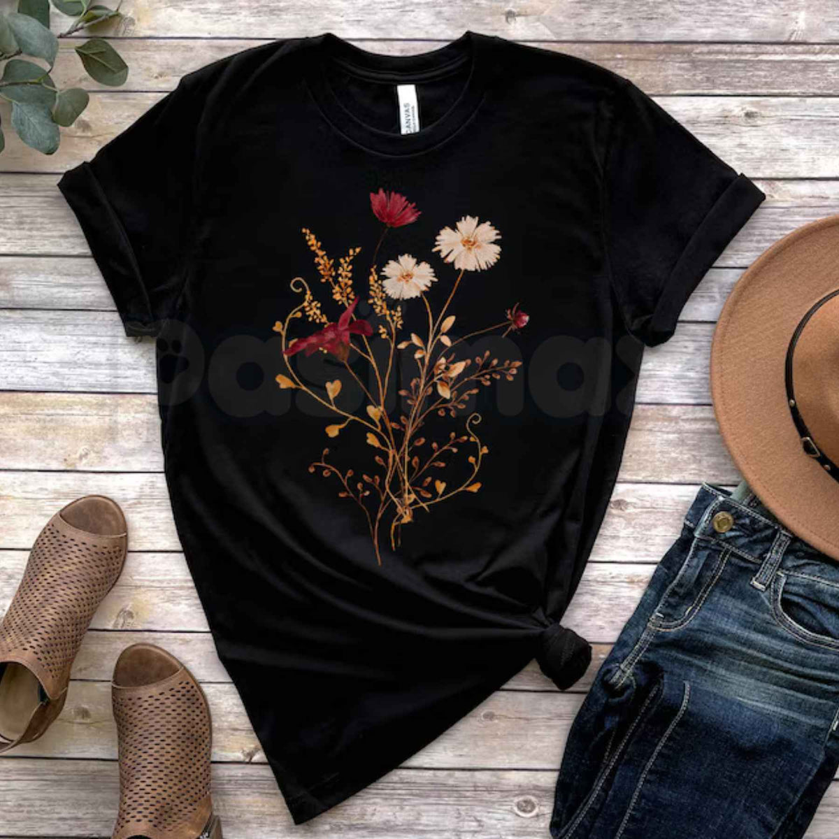 Fall Wildflower T-Shirt – Autumn Watercolor Floral Gift for Her Unisex Tee