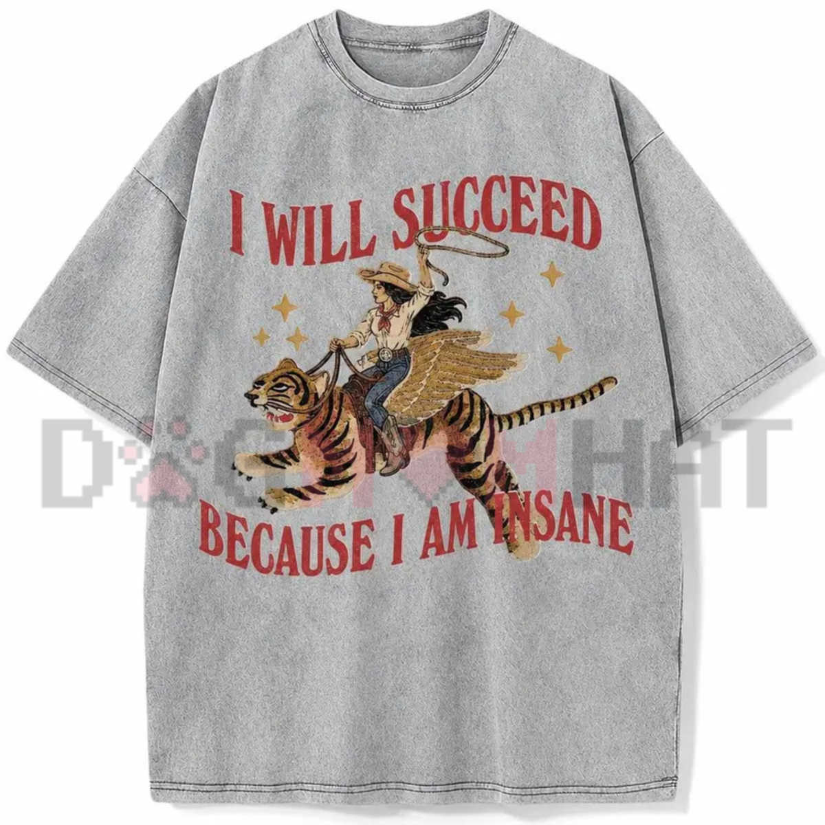 Acid Wash Surreal Winged Tiger Art Streetwear T-Shirt