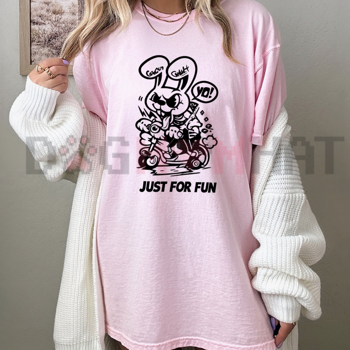Playful Spray Anarchy Tee – Streetwear Graffiti Bunny Urban Cartoon Shirt
