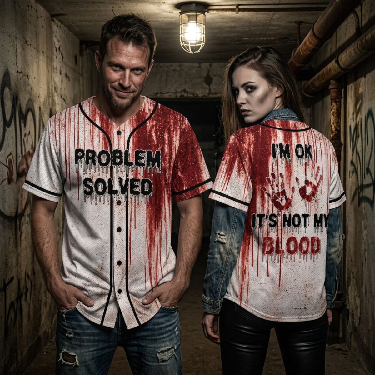 Unisex Horror Theme Graphic "Bloody" Baseball Jersey Shirt