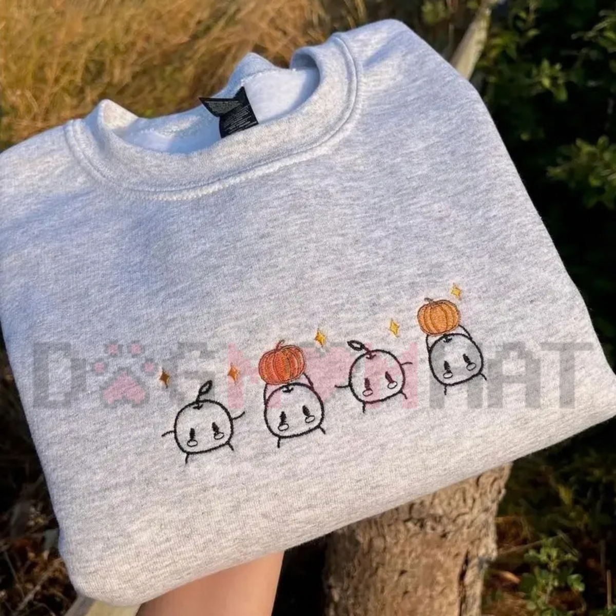 Embroidered Junimos with Pumpkins Cozy Gamer Crewneck Sweatshirt