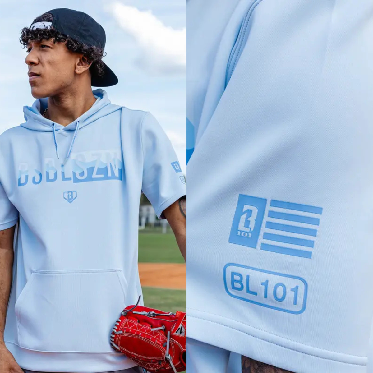 BSBL-SZN Short Sleeve Hoodie V3 - Cotton Candy Blue Athletic Streetwear Short Sleeve Pullover Hoodie