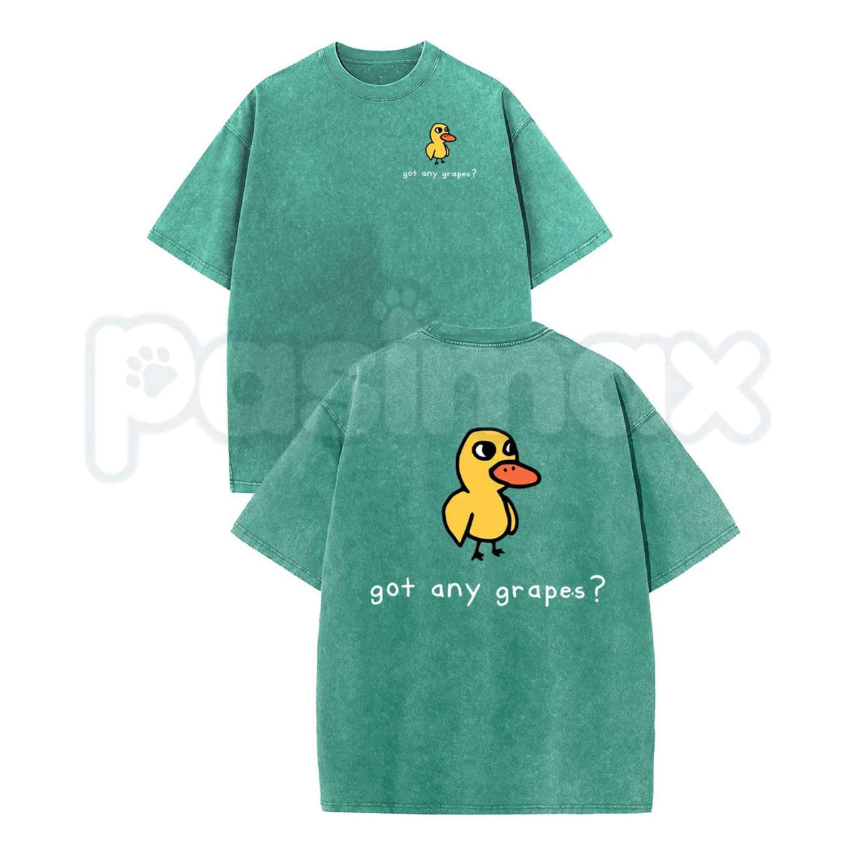 Washed Eat Grapes Duck Graphic T-Shirt – Retro Funny Meme Animal Tee, Vintage Acid Washed Lightweight Cotton Unisex Streetwear Top